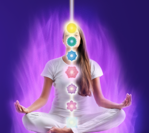 Woman meditating in Violet Flame