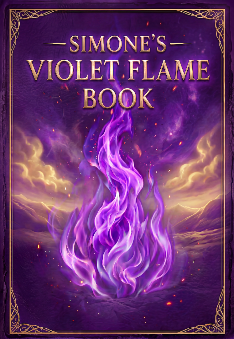 Simone's Violet Flame Book Placeholder Book cover of 'Simone’s Violet Flame Book' by Simone Guridi Muñoz, featuring a stylized illustration of a vibrant purple violet flame rising from the earth.